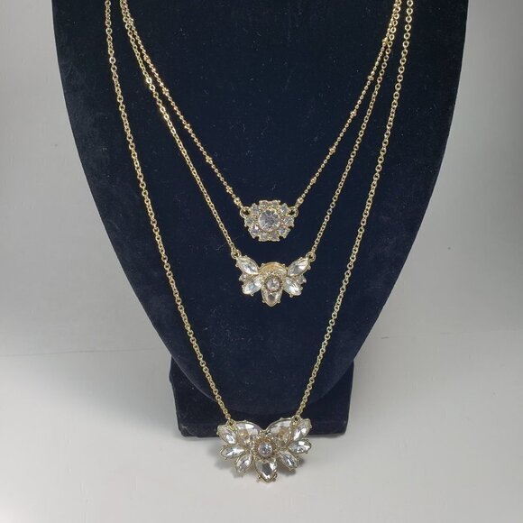 Jewelry - 3 layers Gold-tone and Crystals Statement Necklace